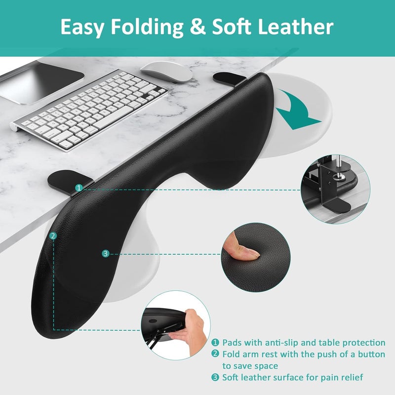 eulps Foldable Desk Extender Tray, Arm Rest for Desk, Ergonomic Forearm Leather Soft Armrest Support, Wrist & Elbow Pad for Home and Office, Easy Typing & Pain Relief - Image 4